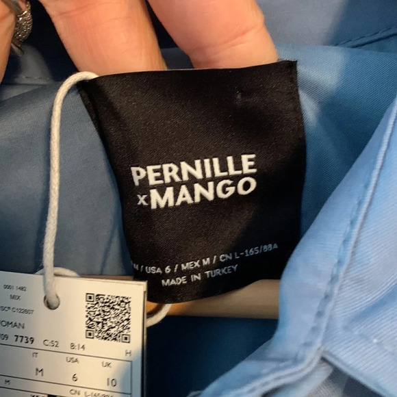 Pernille X Mango size 6 light blue shaket over sized shirt insulated button up M - Picture 8 of 9